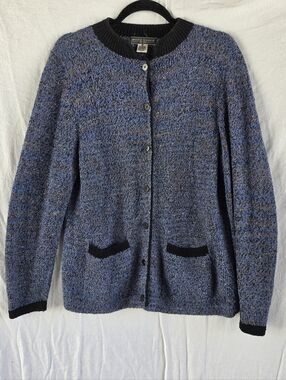 Mark Shale Blue Black Marled Cardigan Womens M Made in Bolivia